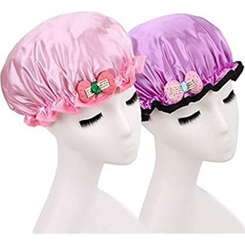 Cute Infant Shampoo Cap Satin Double Layer Childrens Cartoon Waterproof Shower Foldable Cap Fashion Lace