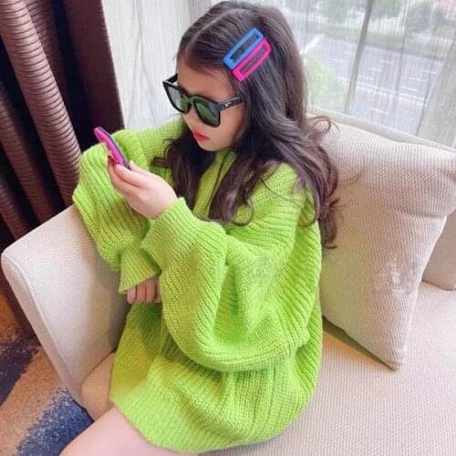 Girls Knitted Sweater Autumn Winter Coat for Girls Candy Color Pullover Sweater Loose Fashion Kids Tops 12 13 14 Years Clothes