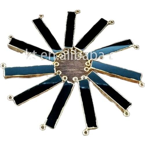 Women fashion black at gate pendants gold electroplated long bail double loops stone pendants