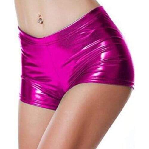 Woman Sexy Shorts Shiny PU Shorts Mid Waist One Size Adult Purple Metallic Rave Booty Shorts Dance Leather Shorts