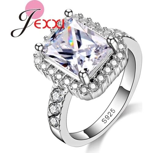 Big White Crystal Elegant 925 Sterling Silver Engagement Wedding Rings For Women Luxury Cubic Zirconia Fashion Ring