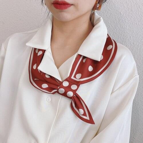 2020 Silk Scarf Women Wild Temperament Buckle Tied Hair Decorative Head Luxury Brand Chiffon Hijab red Dot Ladies Scarve