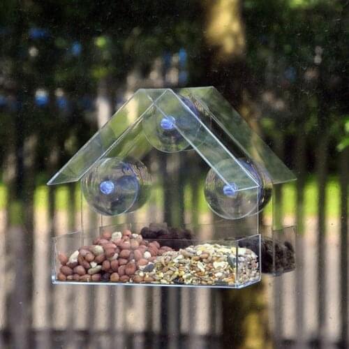 Acrylic Transparent Birdhouse Bird Feeder Window Viewing Tray Pet Water Feeder Suction Cup Mount Birdcage 15X7X16cm