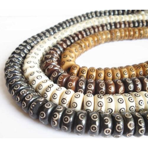 BRO544 Tibetan 108 Yak Bone Rosary Hand Carved Sun Totem Amulets Prayer Beads Mala 12x5mm