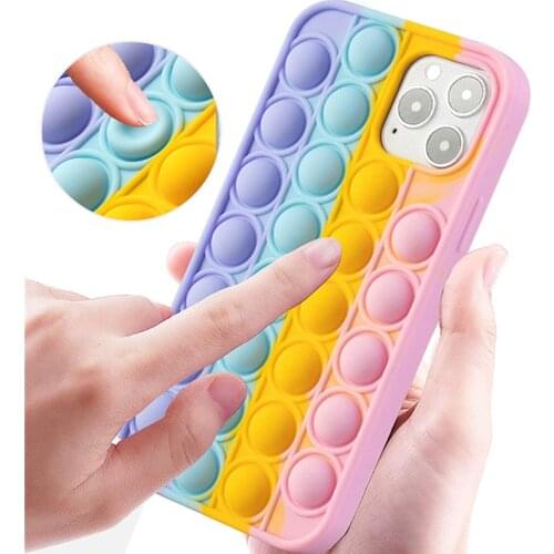 Rainbow Push It Bubble Fidget Case for IPhone 12 Pro Max XS XR X 8 7 6 6S Plus SE 2020 11 Pro 10 IPones Soft Silicone Back Cover