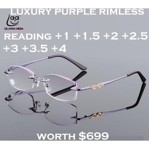 CLARA VIDA 2018 NEW DESIGNER WOMEN MEN UNISEX ROYAL DIAMOND RIMLESS READING GLASSES +1 +1.5 +2 +2.5 +3 +3.5 +4