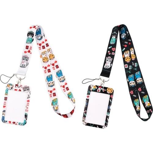 G1984 Cartoon Cat Business Badge Card Holder with Necklace Lanyard Keychain keys Badge ID Phone Gifts For Nursing Clinicals