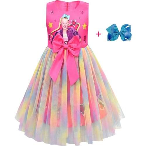 Kids Carnival jojo Dress Bow Knot Cute Rainbow Dress for Girls Birthday Dress Up Princess Costume Cosplay Infantil