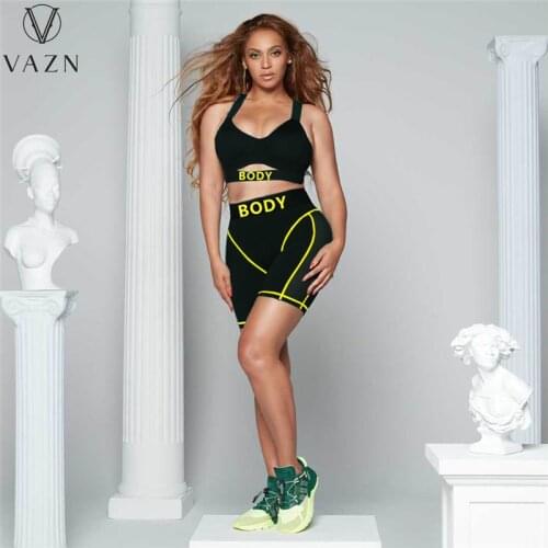 VAZN 2021 Hot Letter Soft Daily Sexy Tracksuits Young Free Tank Mini Group Short Pants Slim Women 2 Piece Set