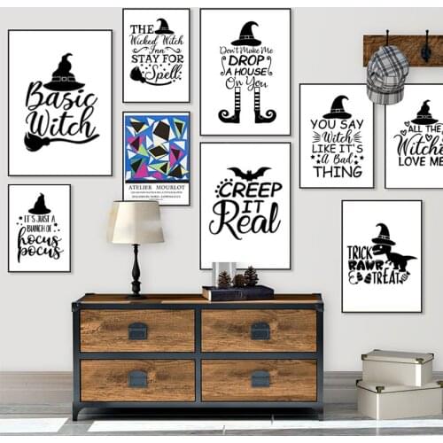 Halloween Quotes Wall Art Canvas Painting Black and White Poster Prints Nodic Minimalist Home Decoration Pictures
