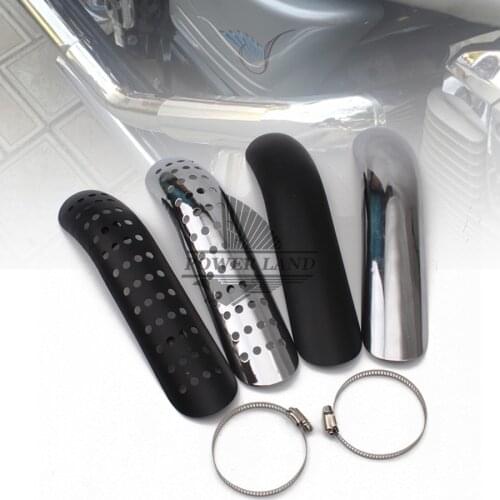 For Cruiser Chopper Custom Kawasaki Yamaha 1set Curved Exhaust Muffler Pipe Heat Shield Cover Guard Protector Chrome/Black