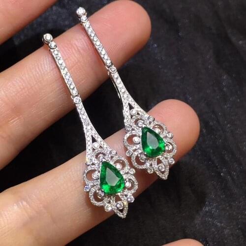 Emerald Earrings Fine Jewelry Real 18K Gold Green Emerald 1.32ct Gemstones Diamonds Female Drop Earrings for Women Fine Earrings