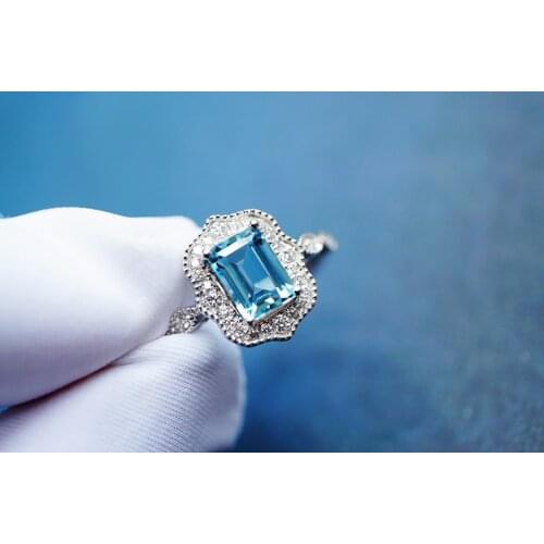 J623 Aquamarine Ring Fine Jewelry Pure 18K Gold Natural Blue Aquamarine 1.04ct Gemstones Fine Rings