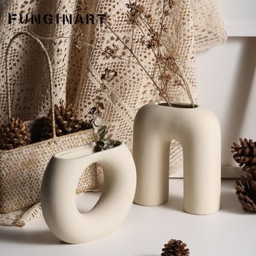 Nordic Geometric Ceramic Vase Minimalism Art Dried Flower Arrangement Cafe Desktop Decoration Home Office Decor Vases Ornaments