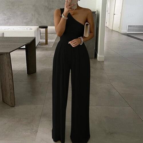 Summer Sexy Off Shoulder Overalls Playsuit Elegant Office Lady Wide Leg Jumpsuit Fashion Women One Shoulder Club Romper Bodysuit