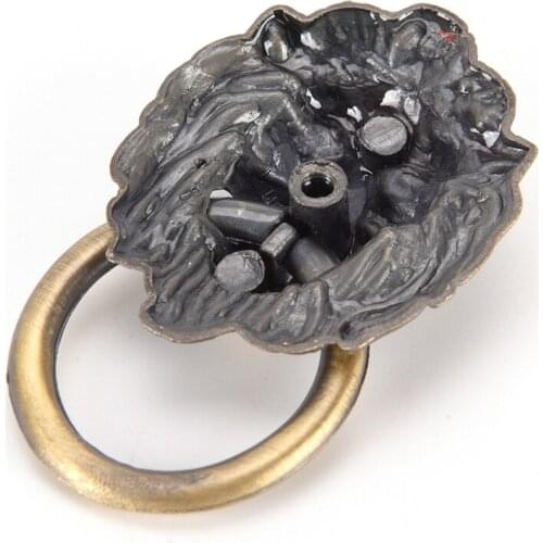 42* 68M Vntage Lion Head Furniture Handle Lion Head Knob With Ring Wardrobe Drawer Door Pull Retro Decoration