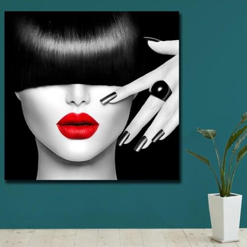 Fashion Modern Canvas Painting Sexy Girl Lips Red Posters and Prints Wall Art Picture For Living Room Home Decor Black Lips
