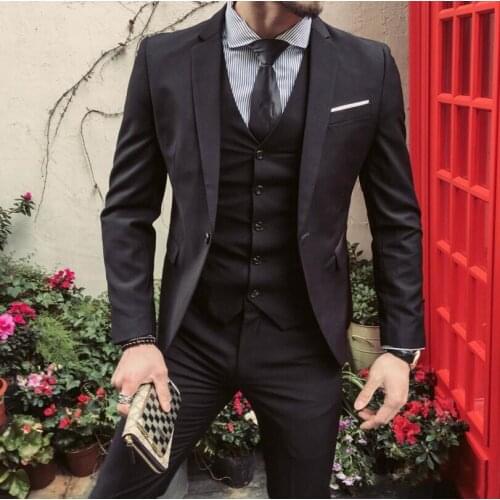 Men Suit Jacket+Pant+vest mens Regular Slim Fit Wedding Groom Suits Set Male Casual Black Business Tuxedo Party Suit Men