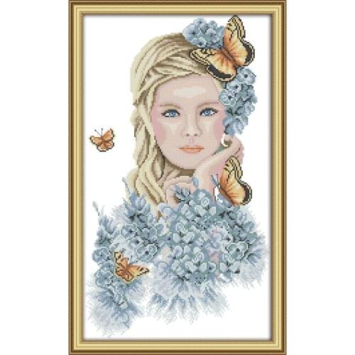 Joy Sunday Madame Butterfly Chinese Cross Stitch Kits Ecological Cotton Stamped Printed 14 11CT DIY Wedding Decoration For Home