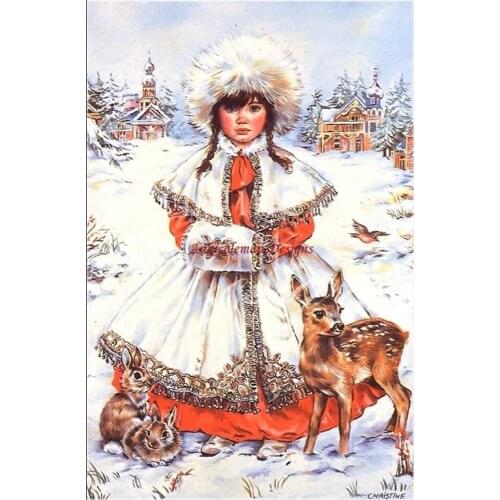 Embroidery Counted Cross Stitch Kits Needlework - Crafts 14 ct DMC DIY Arts Handmade Decor - Girl on the Snow