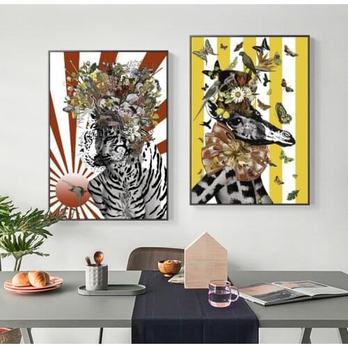 Wall Art Abstract Animal Zebra Lion Bird Butterfly Feather and Sexy Women Face Canvas Painting Wall Pictures for Room Decoration