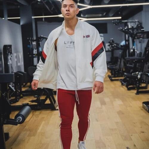 Lyft Muscle Brothers Autumn New Sports Fitness Leisure Cotton Elastic Zipper Cardigan Hooded Printed Sweater Trend