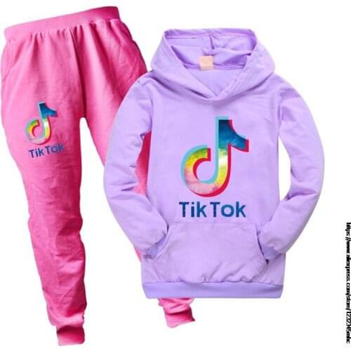 Tik Tok New Hooded Top Pants Childrens Sportswear Suit Boys and Girls Infant Clothes 2-16 Years Old Clothing