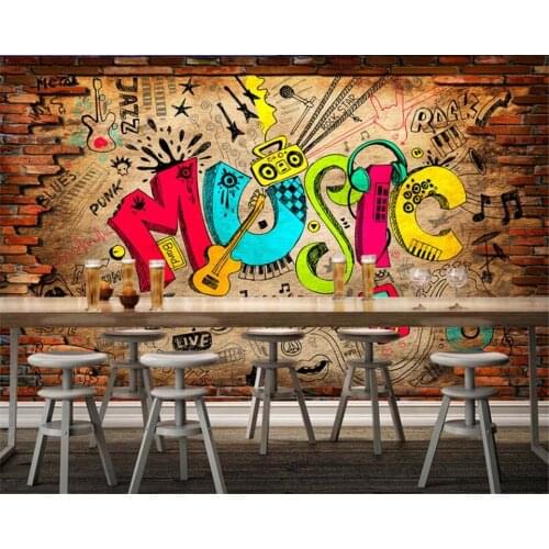 Beibehang wallpaper for walls 3 d Retro Nostalgic Brick Wall Music Graffiti Bar KTV background 3d wallpaper mural papel pintado