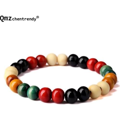 Wholesale Hip hop Men Women Nanmu Prayer Beads Tibetan Buddhist Mala Buddha Bracelet Rosary Wooden Bangle Elastic Rope Jewelry