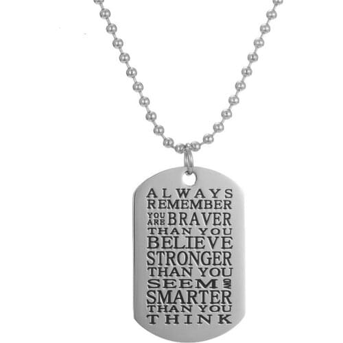 Stainless Steel You Are Braver Than You Believe Pendant Necklace Inspirational Quote Dog Tag Jewelry Gifts for Women Men