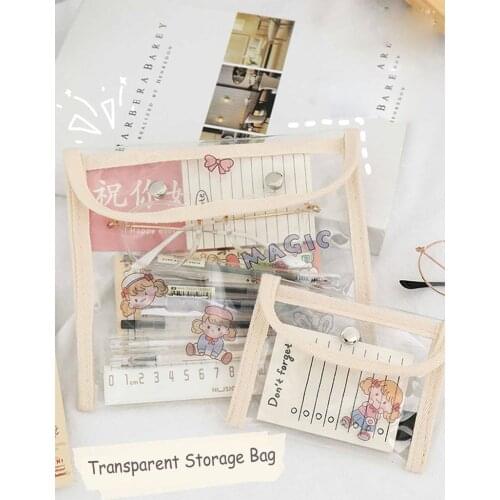Sharkbang Snap Button Thickened Transparent PVC Winding Storage Bag File Folder Desk Document Makeup Organizer Stationery Bag