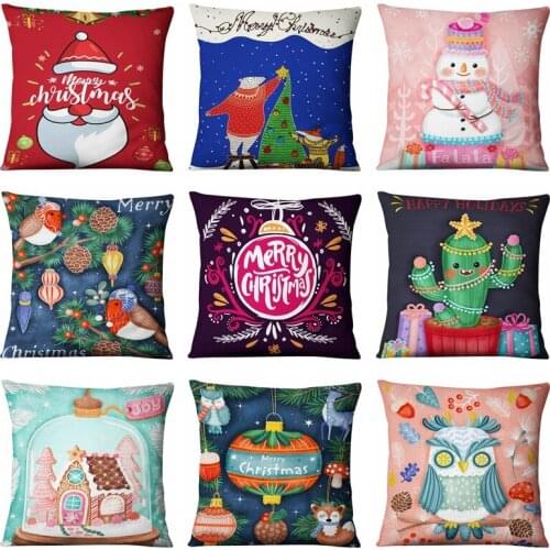 Christmas Deer Snowman Snowflake Pattern Linen Cushion Decorative Pillow Home Decosofa Throw Pillows Almohadas Decorativas 45*45