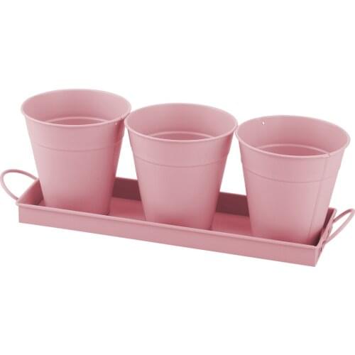 With Tray And Drainage Hole Bucket Vases Iron Eye-catching Novel Design Plant Holder Home Decor Garden Metal Flower Pot
