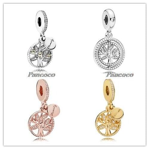 925 Sterling Silver Charm Rose Family Heritage Tree Of Life With Crystal Beads Fit Pandora Bracelet & Necklace Jewelry