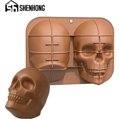 SHENHONG 3D Skull Silicone Cake Molds Mousse Pastry Baking Tools Chocolate Moulds Halloween Party Decorating Bakeware