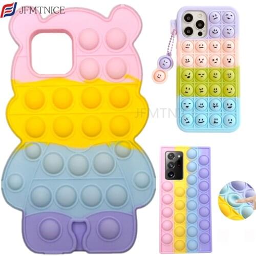 3D Cute Cartoon Bear Silicone Case for Xiaomi Mi 11 Redmi Note 10 9 8 Pro Poco M3 F3 X3 Pro Relieve Stress Pop Bubble Soft Cover