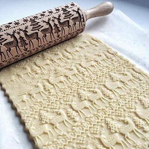 Christmas Embossing Rolling Pin Christmas Embossing Rolling Baking Cookies Tool Dough Engraved Roller With Christmas Dog Pattern