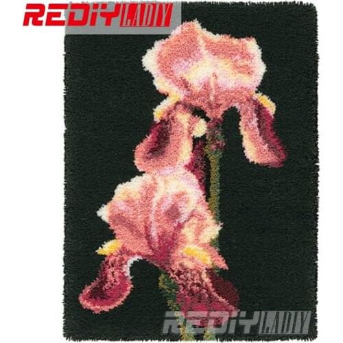 DIY Latch Hook Rug Kits Unfinished Crocheting Tapestry 3D Yarn Needlework Cushion Set for Embroidery Carpet Flowers Lilies Mat