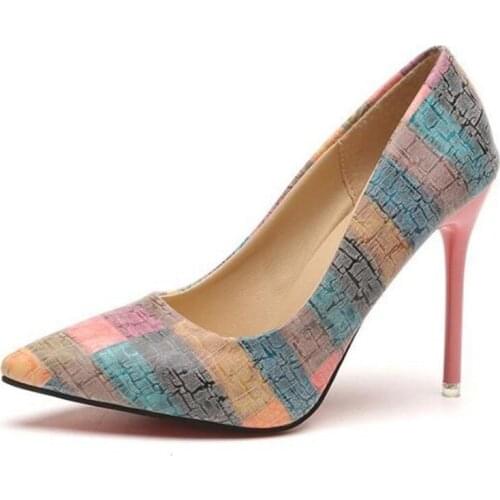 Women Shoes Women Pumps PU Slip On 10CM Thin High Heels Pointed Toe Dress Sexy Party Wedding Office & Career Shallow 2020 Blue