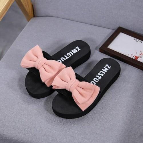 Dropshipping Women Bow Summer Sandals Slipper Indoor Outdoor Beach Shoes New Fashion Female Casual Flower Slipper Chanclas Mujer