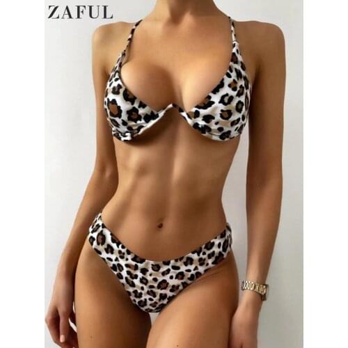 ZAFUL Sexy Leopard Underwire Bikini Set 2021 Animal Print Women Swimsuit Push Up Female Swimwear Summer Beach Bathing Suit