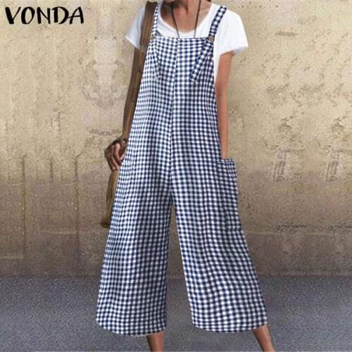 Women Jumpsuit Solid Overalls Casual Rompers Vintage Calf-Length Wide Leg Pants VONDA 2021 Female Casual Playsuits Plus Size 5XL