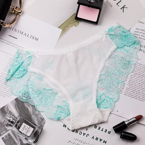 Wasteheart Women Fashion Pink Green Soft Trim Lace Embroidery Cotton Low Waist Sexy Panties Women Underwear Sexy Lingerie Briefs
