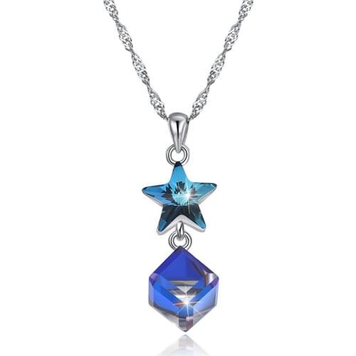 Exquisite Women Crystals Star Pendant Necklaces 925 Sterling Silver Necklaces Crystal Pendant Lady Party Jewelry