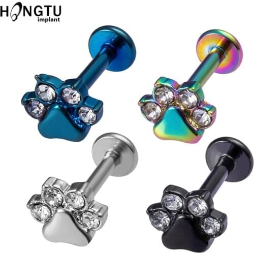 1PCS Zircon Lip Piercing Stainless Steel Labret Ring Fashion Ear Cartilage Stud Helix Tragus for Women Girl Body Jewelry Bar 16G