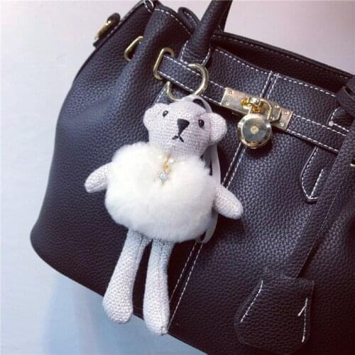 2020 Fashion Fluffy Bear Keychain Pendant Rabbit Fur Pompoms Key Chain Fur Pom Pom Keychain Bag Charm Car Pendant Key Ring