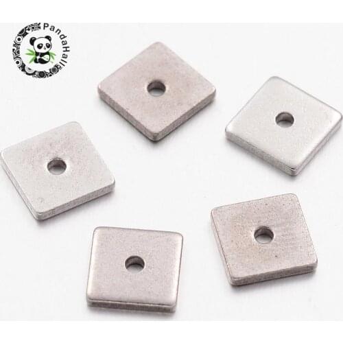 304 Stainless Steel Bead Spacers, Square, Stainless Steel Color, 6x6x1mm, Hole: 0.5mm
