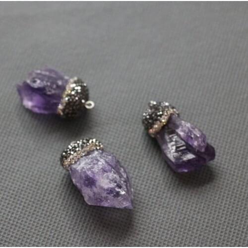 5pcs per Lot Purple Crystal Necklace Pendant, Top Drilled Nugget Gems Stone Chunks, DIY Fashion Women Jewelry Making Beads