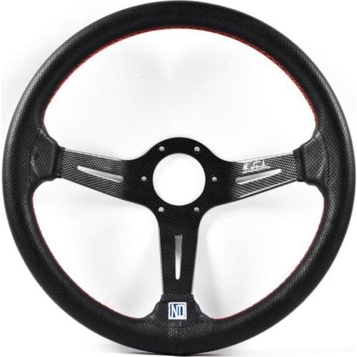 Aluminum ND 14inch Real Leather Steering Wheel Drift Sport Steering Wheels carbon fiber look