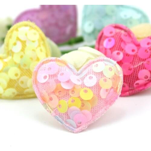 30Pcs 3*3.5cm Glitters Sequins Heart Shape Padded Appliques For DIY Shiny Headwear Hairpin Gifts Crafts Decoration Accessories